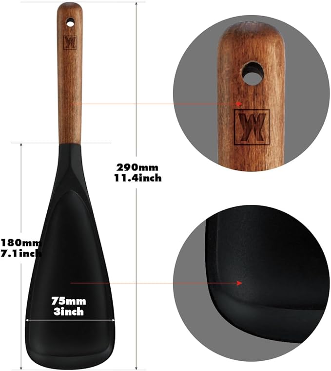 WAGENSTEIGER Silicone Long Head Cooking & Serving Spoon with Wooden Handles: Multi-Functional Design, Silicone Rounded Spatula for Mixing, Scoop, and Scrape, Great for Stir Frying