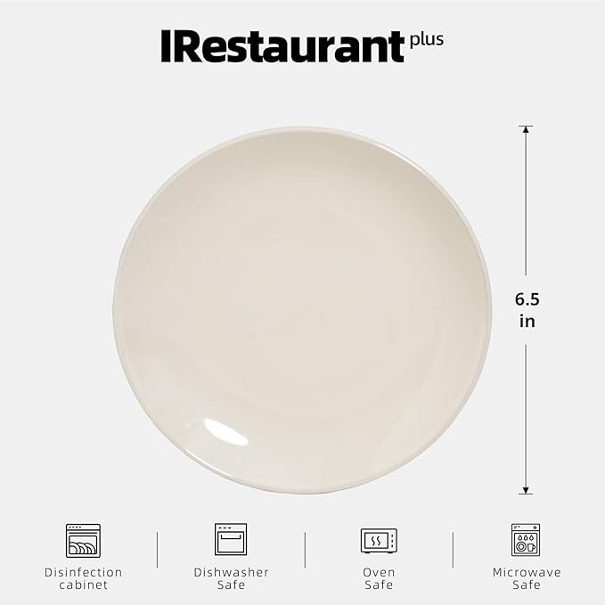 IRESTAURANT PLUS Stoneware Coupe Commercial Grade Dinnerware, Ivory(America White) Plate 6.5", Case of 36