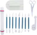ScivoKaval Marshmallow Fondant Cake Decorating Hand Tool 12 Pcs 5 Sets Sugarcraft Gumpaste Icing Smoother Rolling Pin Trimmer Cutter Embosser Flower Scissor Modelling Accessories Supplies Kit Blue