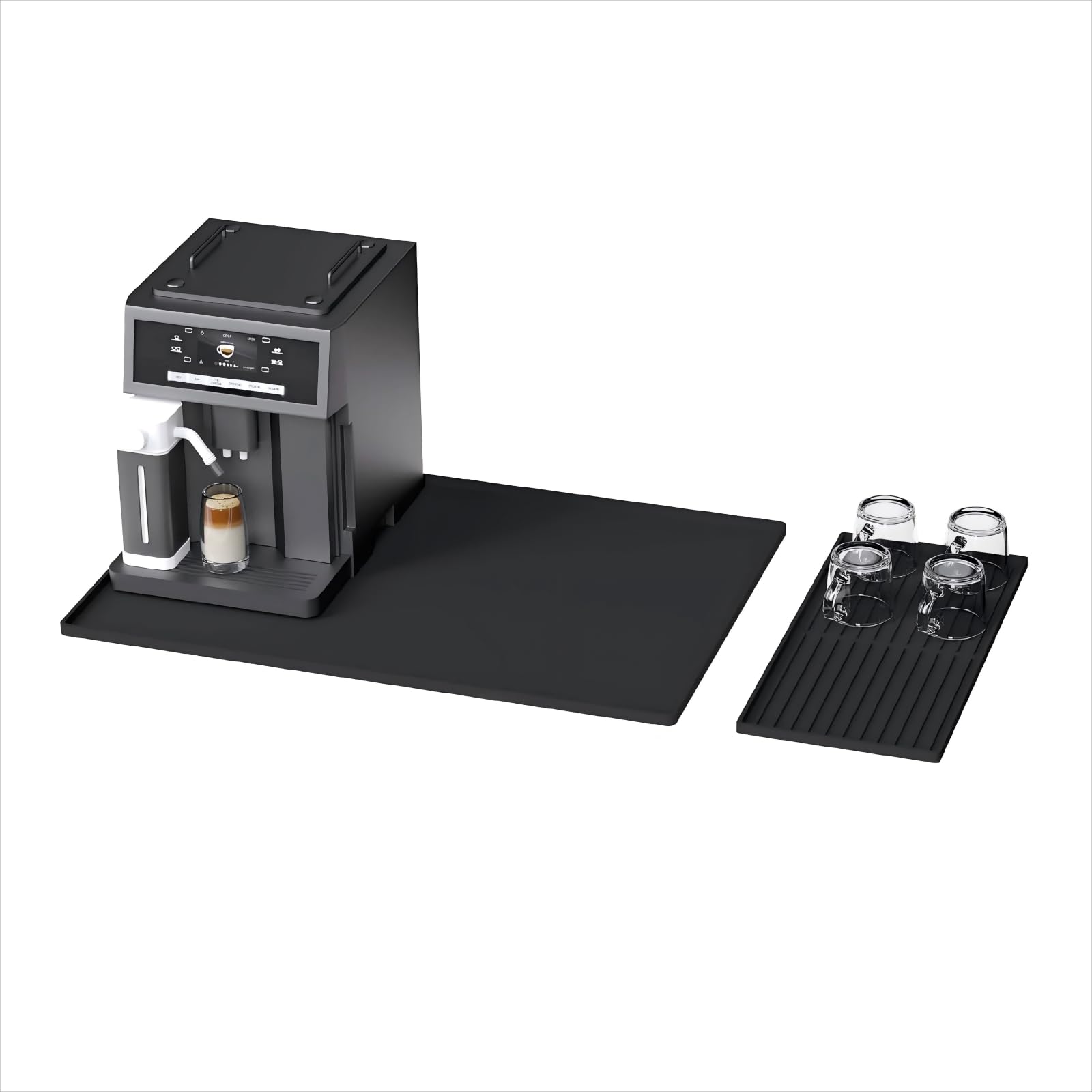 Seoodn Silicone Coffee Mat, 24''x16' with Removable Dry Drying Pad - Fits Coffee Maker and Kitchen Station Mat Accessories, Under Dish Handle; black