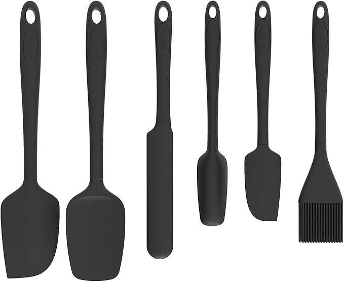 MiorBiit Silicone Spatula Set, 6 Pieces Food Grade Kitchen Utensils with Silicone Brush Heat Resistant Dishwasher Safe BPA-free Rubber Spatula for Scraping, Baking, Cooking, Mixing (Black)