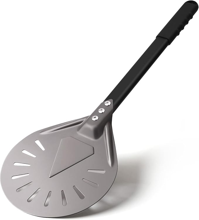 Newmeto Pizza Turning Peel 9 Inch Round Aluminum Perforated Pizza Peel Turner with Metal Handle Pizza Paddle for Homemade Pizza Oven Accessories