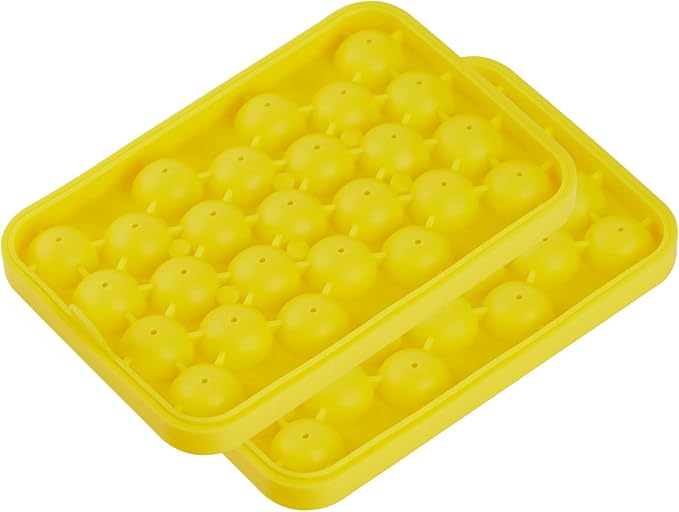 Obsoorth Round Ice Cube Tray 2 Pack BPA Free Silicone Flexible Easy Release 1.1 Inch x 50PCS Small Ice Ball Maker Mold for Whiskey, Cocktail, Chilling (Yellow)