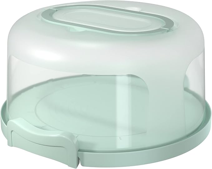 Top Shelf Elements Round Cake Carrier Two Sided Cake Holder Serves as Five Section Serving Tray, Portable Fits 10 inch Cake, Box Comes With Handle, Container Holds Pies (Green)