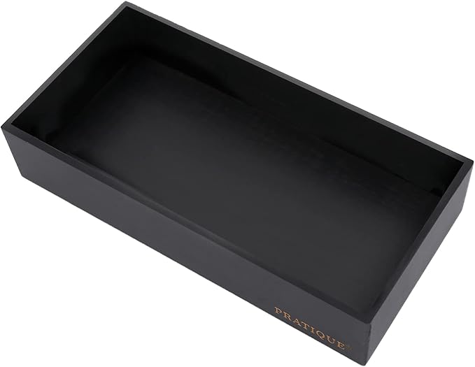 PRATIQUE Bamboo Drawer Organizer - Kitchen Utensil Organizer Silverware Tray Cutlery Holder，Office Desk Supplies and Accessories,12 * 5.9 * 2.6,Black
