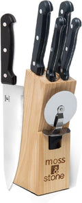 Moss & Stone 7 Pcs Small Kitchen Knife Set with Block, Stainless Steel