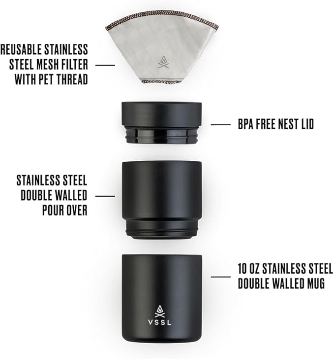 VSSL Nest Pour Over Coffee Maker, Transportable and Compact Pour Over Coffee Maker (black, Nest Pour Over Coffee Set)