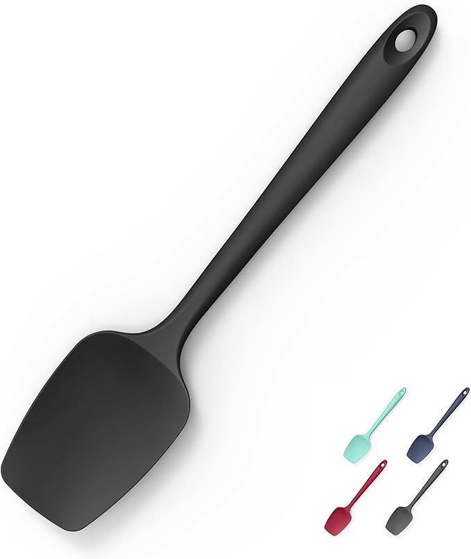 Doosu 600°F High Heat Silicone Spoon Spatula for Cooking (Black, 11.4in)