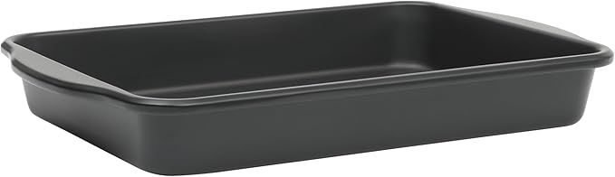 Oster Teston 13 x 9 Inch Rectangular Baking Pan, Nonstick Carbon Steel Cake Pan, Matte Black, PFAS-Free, Oven-Safe, Easy Clean Bakeware