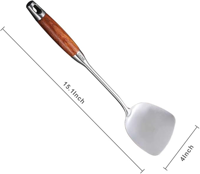 Chinese Wok Spatula, 304 Stainless Steel,with Wooden Handle, 15.7 Inch