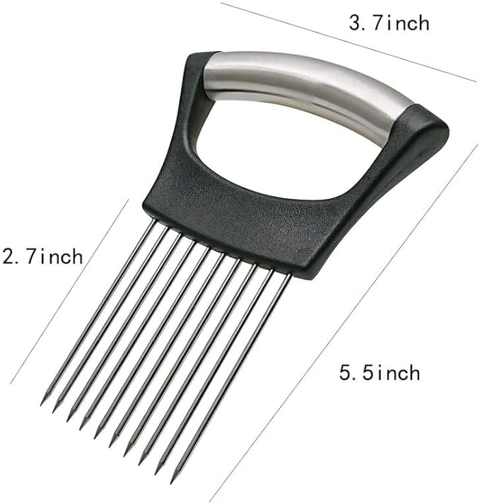Onion Slice Holder, 2024 New Stainless Steel Holder for Slicing, Chopper Assistant Tool, Cutter for Meat, Onion, Potato, Tomato Kitchen Gadgets (Red, 3 Pack)