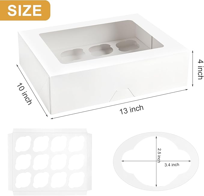 Kucoele 12 Count White Cupcake Boxes, 13 x 10 x 4 Inches, 6 Pack