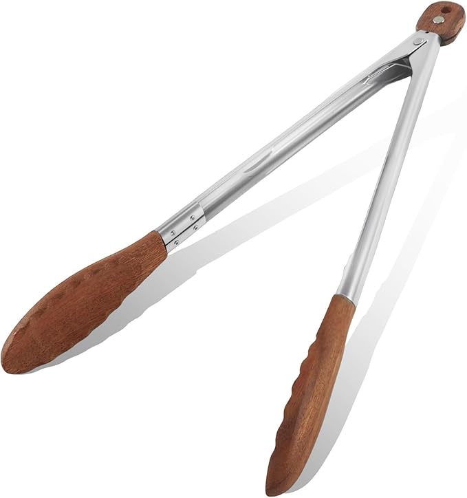 Wooden Cooking Tongs, 12 Inch Walnut Tips Heat Resistant Grilling