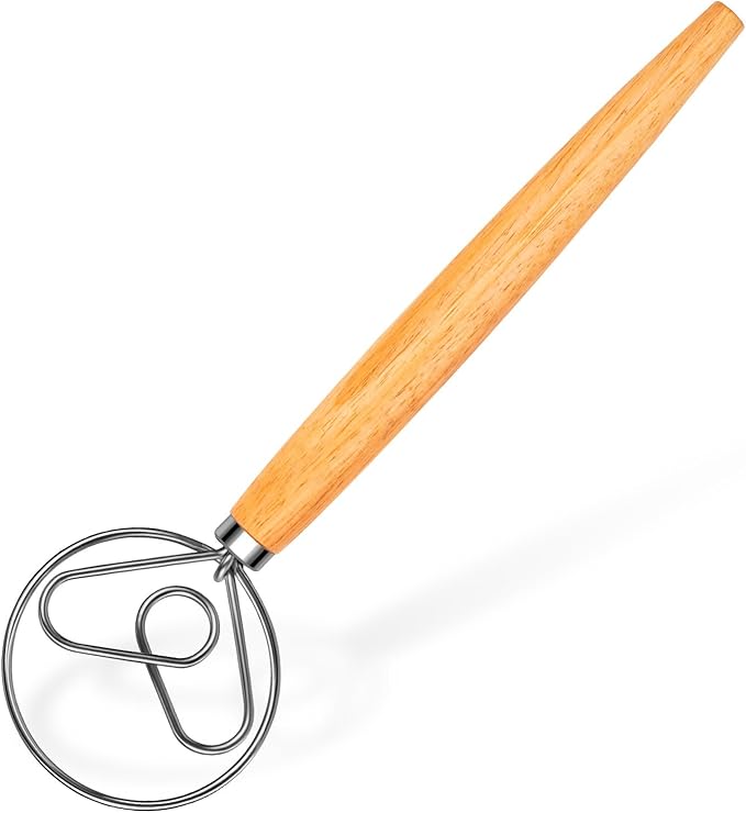 TEEVEA Danish Dough Whisk Wooden Handle Stainless Steel for Sourdough Bread