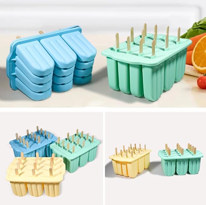 HoneTeek Silicone Popsicles Molds 12 Pieces, Popsicle Holders for Kids with 50 Wooden Sticks Cake Pop Molds, Ice Pop Mold BPA Free Easy Release,Ice Cream Molds Popsicle Maker for Toddlers