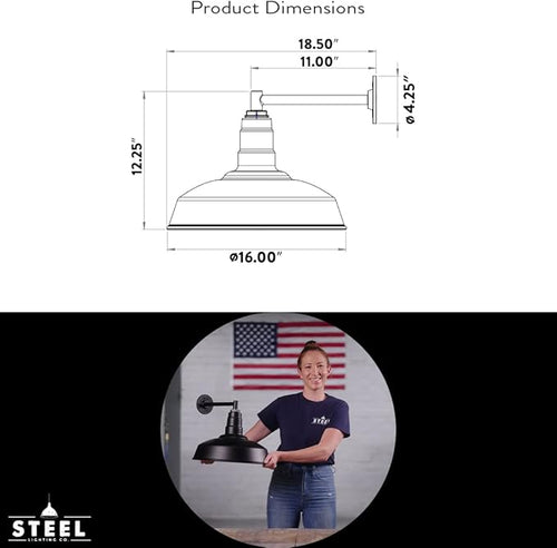11" Straight Arm Barn Light Outdoor | Farmhouse Exterior Wall Light | Black