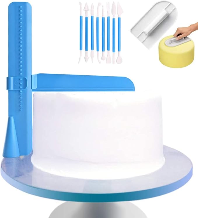 COZY GADENT Adjustable Cake Scraper, Plastic Cake Cream Smoother, Easy Comb Set Edge Side Decorating Tools, With Tools 3 in 1