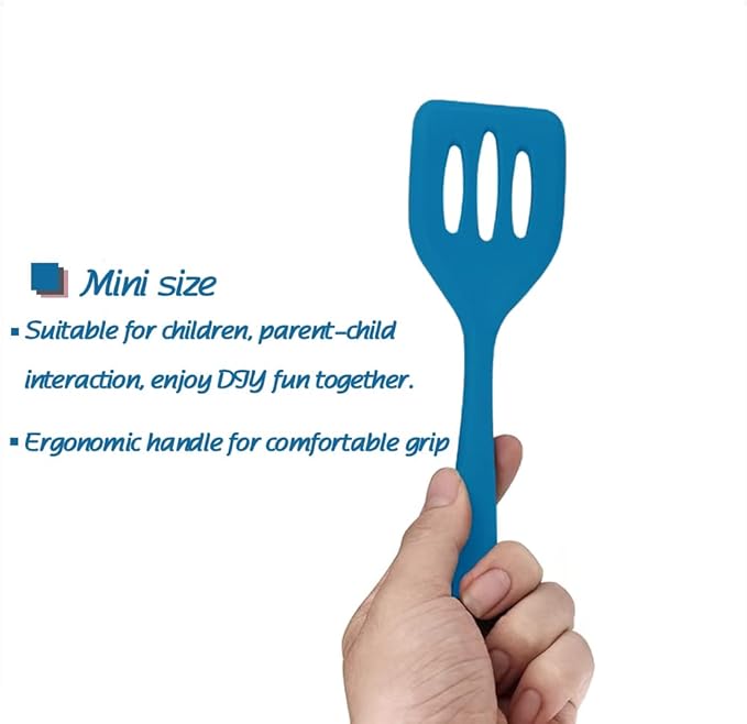 Collfa Mini Kitchen Utensil Set - Five-Piece Set, Tiny Silicone Kids Kitchen Tools - Whisk, Tongs, Spoon, Slotted Spatula - Blue