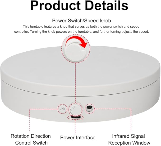 ComXim Knob Speed Adjustment Remote Control Motorized Rotating Display Stand 3d scanner Electric Turntable rotating platform for Photography Products Shows,Jewelry,Watch,3D Models,Cake Support AAA