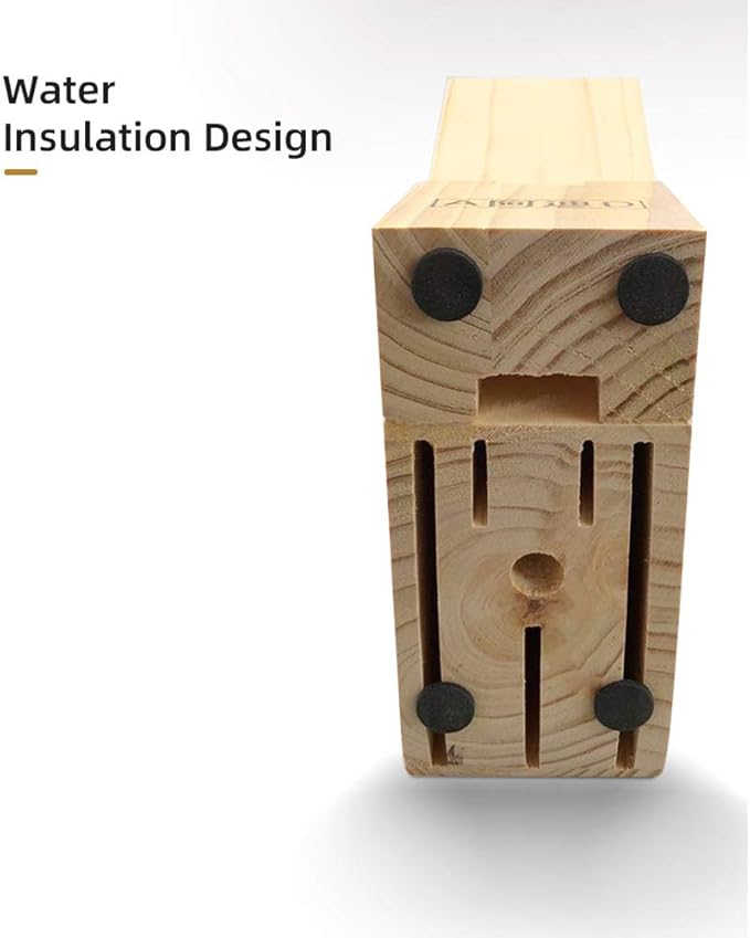 Hooshion Wooden Knife Block Countertop Knife Holder Knife Organizer with Scissors-Slot for Kitchen