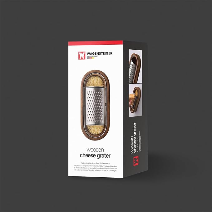 Wagensteiger Removable SUS304 Stainless Steel Cheese Grater with Wooden Container, Wooden Shredder, Citrus Zester, Perfect for Presenting Freshly Grated Cheese or Zest