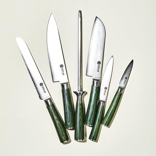 HexClad Green 6 Piece Japanese Damascus Stainless Steel Knife Set