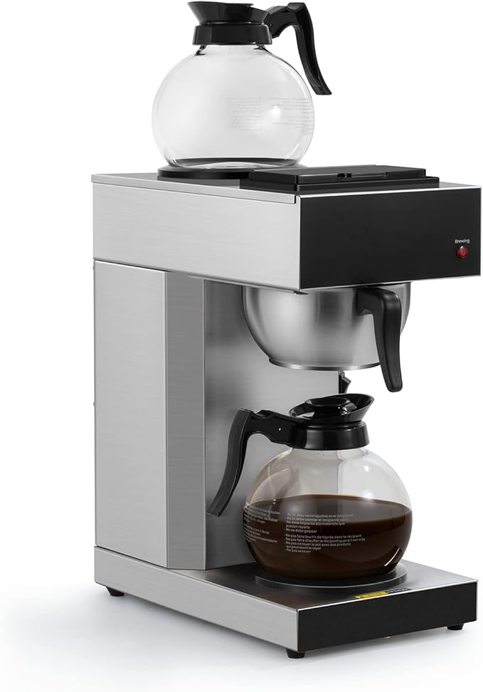 SYBO 12-Cup Commercial Drip Coffee Maker, Pour Over Coffee Maker Brewer with 2 Glass Carafes and Warmers, Stainless Steel Cafetera SF-CB-2GA
