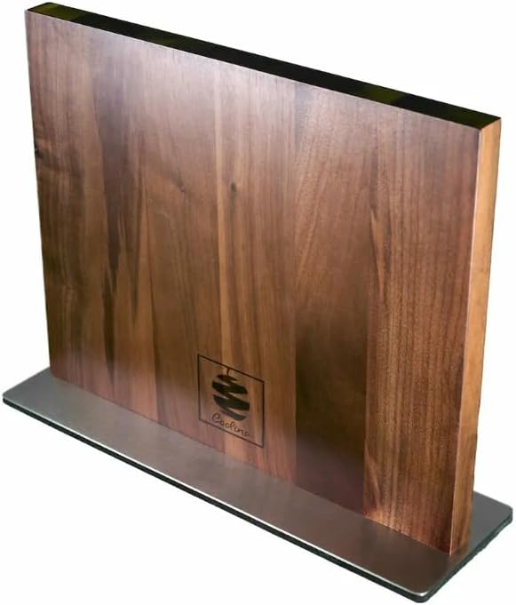 COOLINA Walnut Magnetic Knife Holder, Knife Block Stand with Steel Base