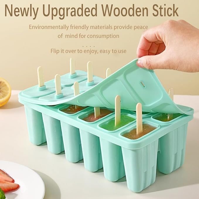 HoneTeek Silicone Popsicles Molds 12 Pieces, Popsicle Holders for Kids with 50 Wooden Sticks Cake Pop Molds, Ice Pop Mold BPA Free Easy Release,Ice Cream Molds Popsicle Maker for Toddlers