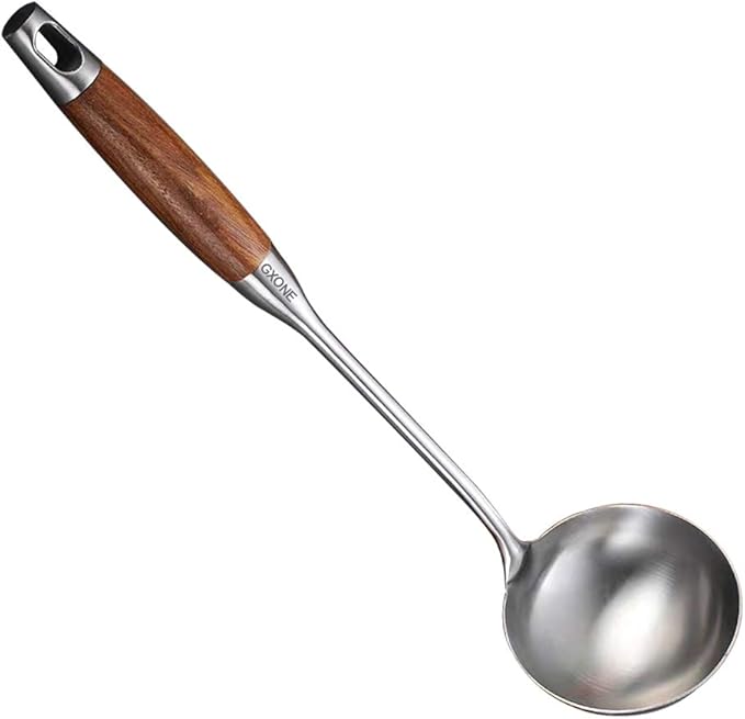Soup Ladle,304 Stainless Steel Cooking Ladle with Wooden Handle,14.6Inch