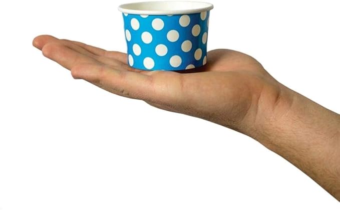 UNIQ 4 oz 1000 Pack Blue Polka Dot Ice Cream Cups | Disposable Leak Resistant Paper Dessert Cups for Ice Cream, Frozen Yogurt & Gelato | Small Food Serving Cups for Parties, Catering & Business