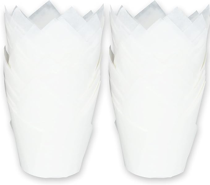 MyBakning Large size White Tulip Baking Cups 2-1/4"(Base diameter) x 4"(Wall height) Greaseproof paper baking cupcake Muffin liners, Case of 130 pcs