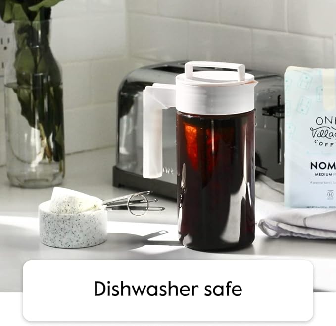 Takeya Deluxe Cold Brew Coffee Maker - BPA-Free Tritan Pitcher with Airtight Leakproof Lid, Silicone Grip Handle, Fine-Mesh Filter - Shatter-Proof, Dishwasher Safe, Made in USA - 1 Quart/Stone
