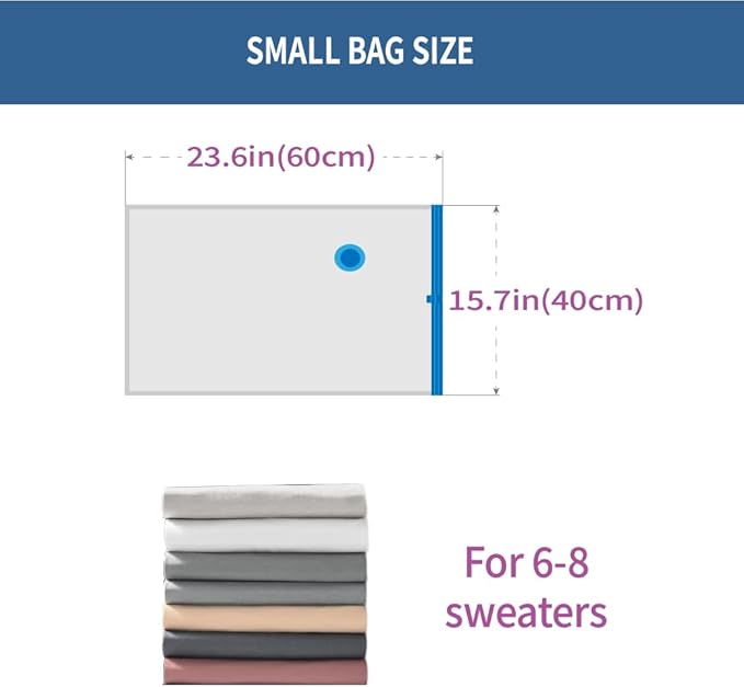 Vacuum Storage Bags Small 7 Pack Hand Pump, 80% Space Saver Vacuum Seal Bag