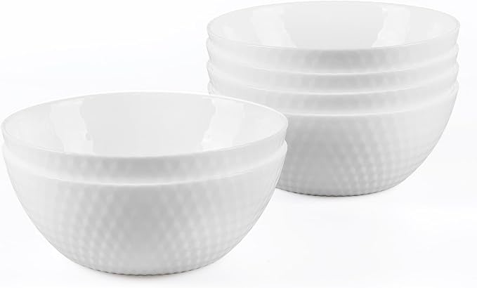 LaGlint 20 OZ Max White Opal Glass Cereal Bowl Set of 6, 6 Inch