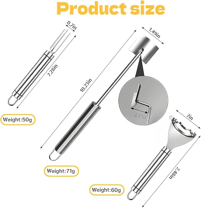 3 Pcs Corn Peeler, Corn stripper for corn on the cob remover tool 304 Stainless Steel with Ergonomic Handle Easy to Use Corn Peeler for Corn on the Cob Safe Durable Kitchen Tools with Hand Protect