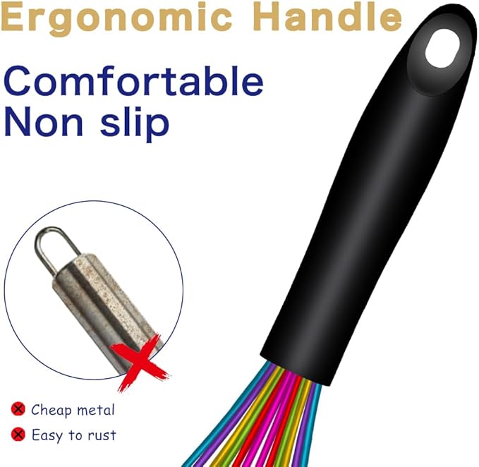 OYV Rainbow Silicone Whisk Set of 3, 8/10/12 Inch, Dishwasher Safe,Colorful