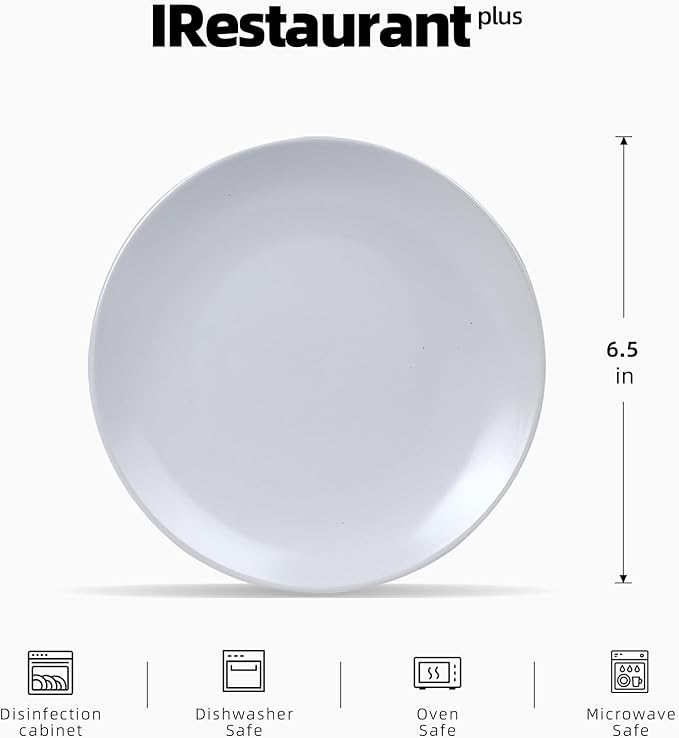 IRESTAURANT PLUS Stoneware Coupe Commercial Grade Dinnerware, Matte White Plate 6.5", Case of 36