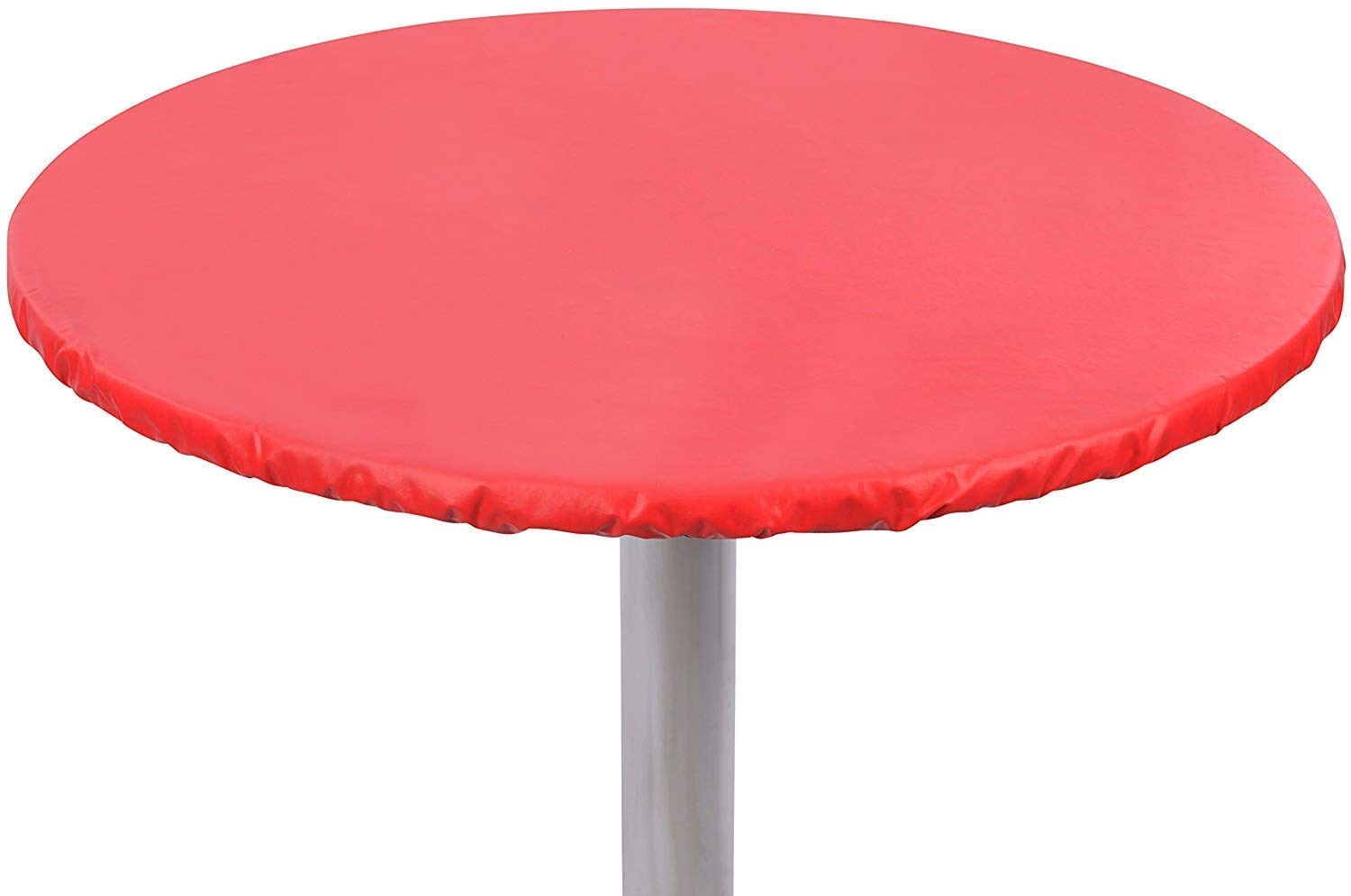 Yourtablecloth Heavy Duty Vinyl Round Fitted Tablecloth (Table Cover) with Flannel Backing Vibrant Colors Elasticized Tablecloth Great for Indoor and Outdoor Dining and Playing Cards 54” Ruby Red