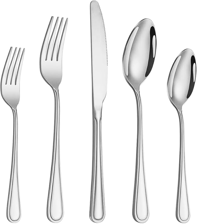 40 Pcs Silverware Set for 8, Food Grade Stainless Steel Flatware Set, Eating Utensils Sets Include Fork/Knife/Spoon, Reusable Cutlery Set for Home Kitchen, Dishwasher Safe, Double-stripe