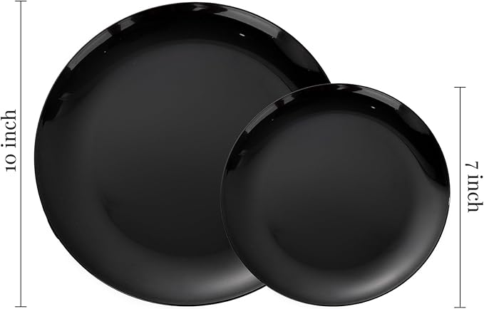 PULOTE 60 PCS Black Plastic Plates - Include 30 Dinner and 30 Dessert Plates, Black Disposable for Party,Birthday & Graduation