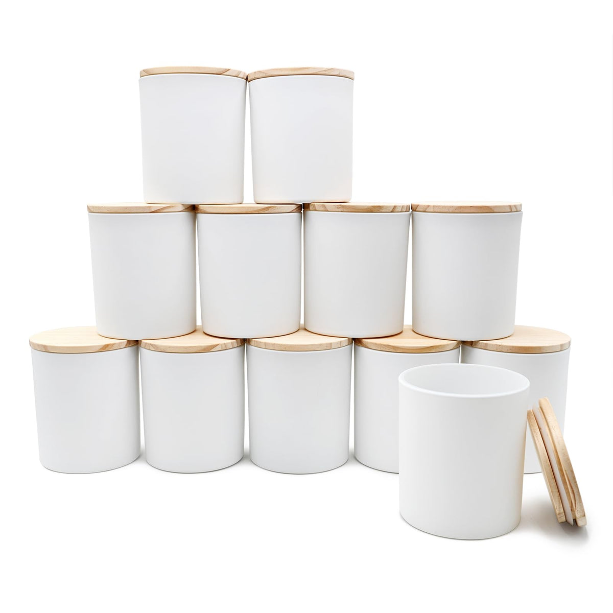 SHOWIN Thick Candle Jars for Making Candles 12 Pcs, 7 OZ Empty Jars with Wood Lids for Candle Making, Sample Container, Clear