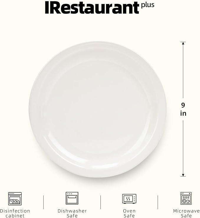 IRESTAURANT PLUS Stoneware Narrow Rim Commercial Grade Dinnerware America White, Plate 9", Case of 24