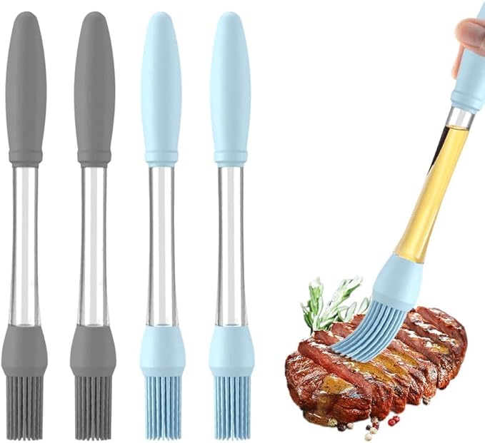 ZYMJBB 4 Pack Silicone Basting Brush for Cooking, Heat Resistant Pastry Brushes with Oil Reservoir Handle, Food-Grade BBQ Brush for Grilling, Baking, Barbecue, Sauce, Butter, Meat, Kitchen and Outdoor
