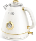 Hazel Quinn Retro Electric Kettle, 1.7 Liters with Thermometer, Pearl White