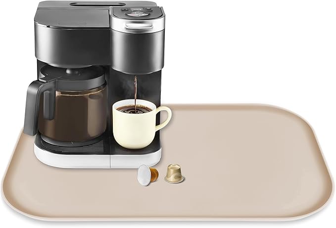 Silicone Coffee Maker Mat with Lip for Countertops, 24'' x 16'', Khaki