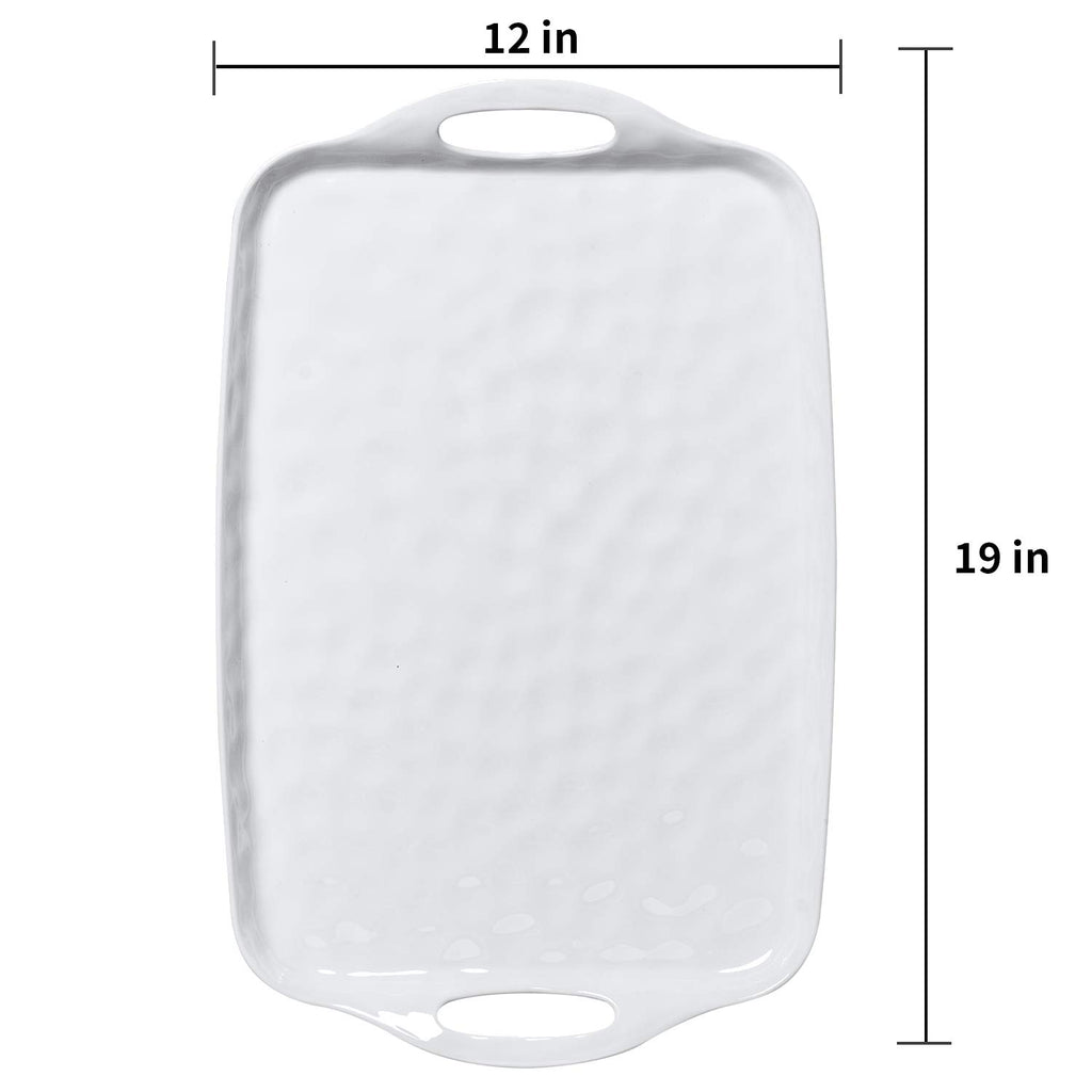 TP Large Serving Trays with Handles, 19" x 12" Melamine Serving Platters for Food, Turkey, Set of 2 Rectangular Trays for Party, Pure White