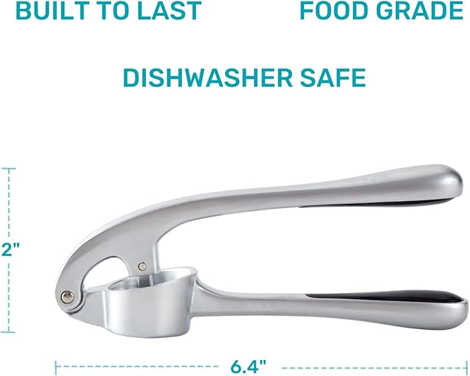 HiramWare Garlic Press, Premium Rust Proof Kitchen Garlic Mincer Crusher Squeezer with Ergonomic handle, Ginger Crusher with Good Grip, Easy to Clean, Dishwasher Safe
