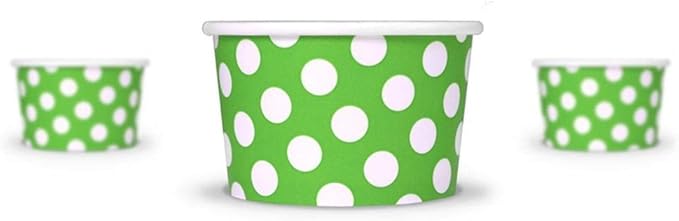 UNIQ 4 oz 1000 Pack Green Polka Dot Ice Cream Cups | Disposable Leak Resistant Paper Dessert Cups for Ice Cream, Frozen Yogurt & Gelato | Small Food Serving Cups for Parties, Catering & Business