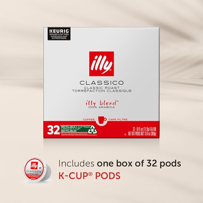 illy Coffee K Cup Pods, Classico Medium Roast, 32 Count, 1 Pack